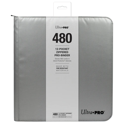 Ultra PRO 12-Pocket Zippered PRO-Binder: Silver Made With Fire Resistant Materials