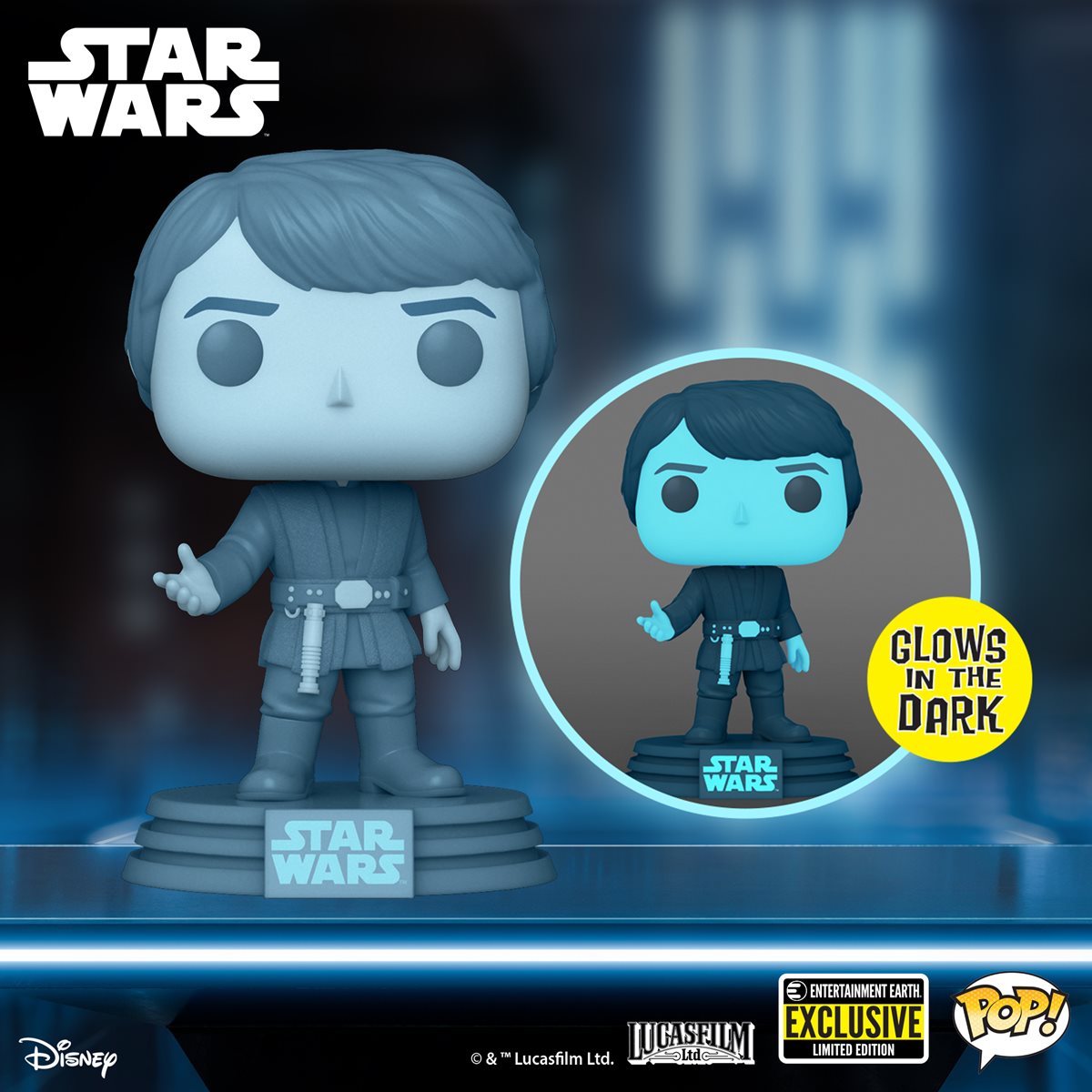 POP! Star Wars: Return of the Jedi 40th - Hologram Luke Glow-in-the-Dark Entertainment Earth Exclusive