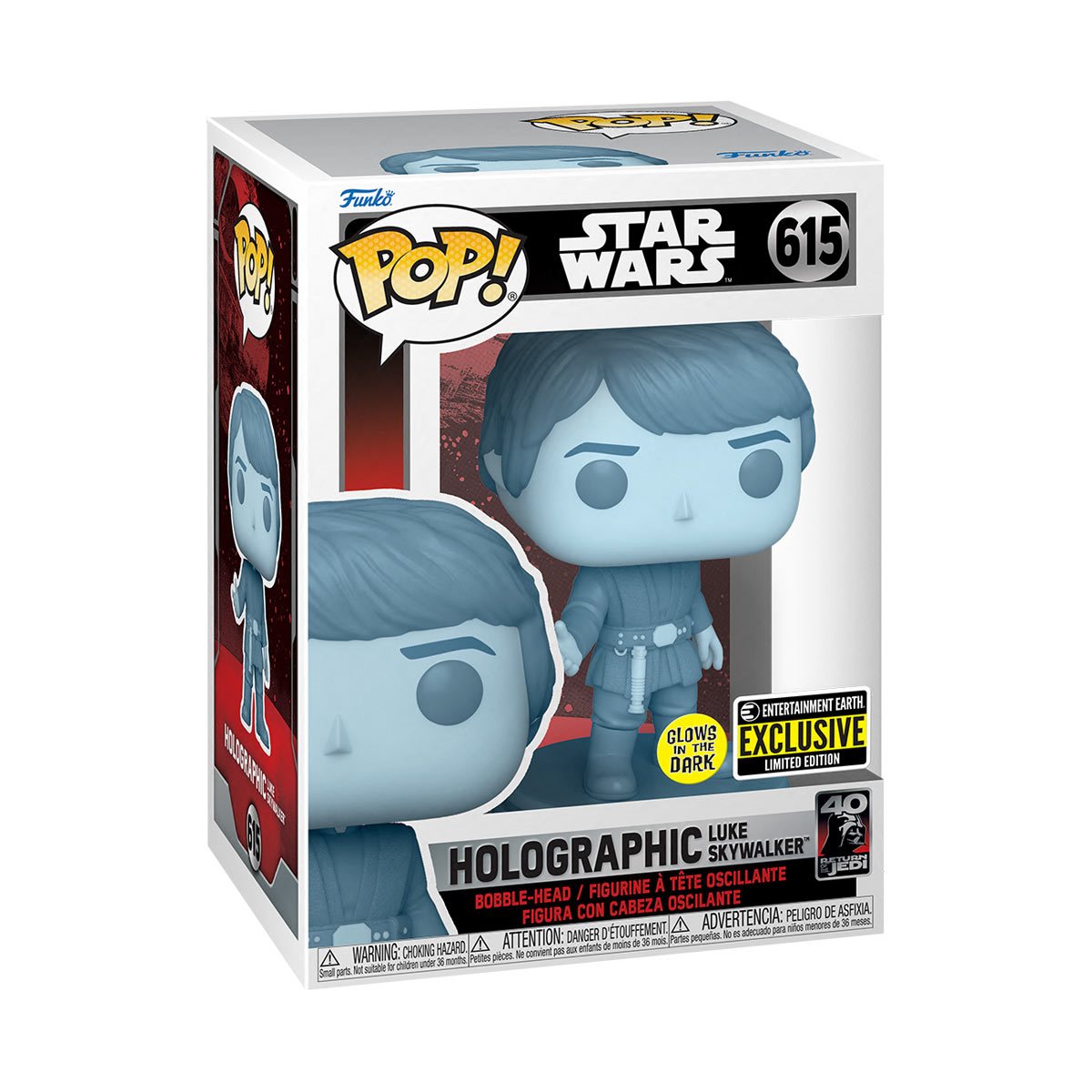 POP! Star Wars: Return of the Jedi 40th - Hologram Luke Glow-in-the-Dark Entertainment Earth Exclusive